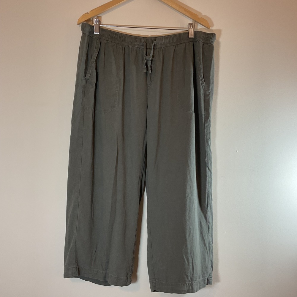 Splendid XXL Olive Green Linen Blend Wide Leg Drawstring Crop Pants